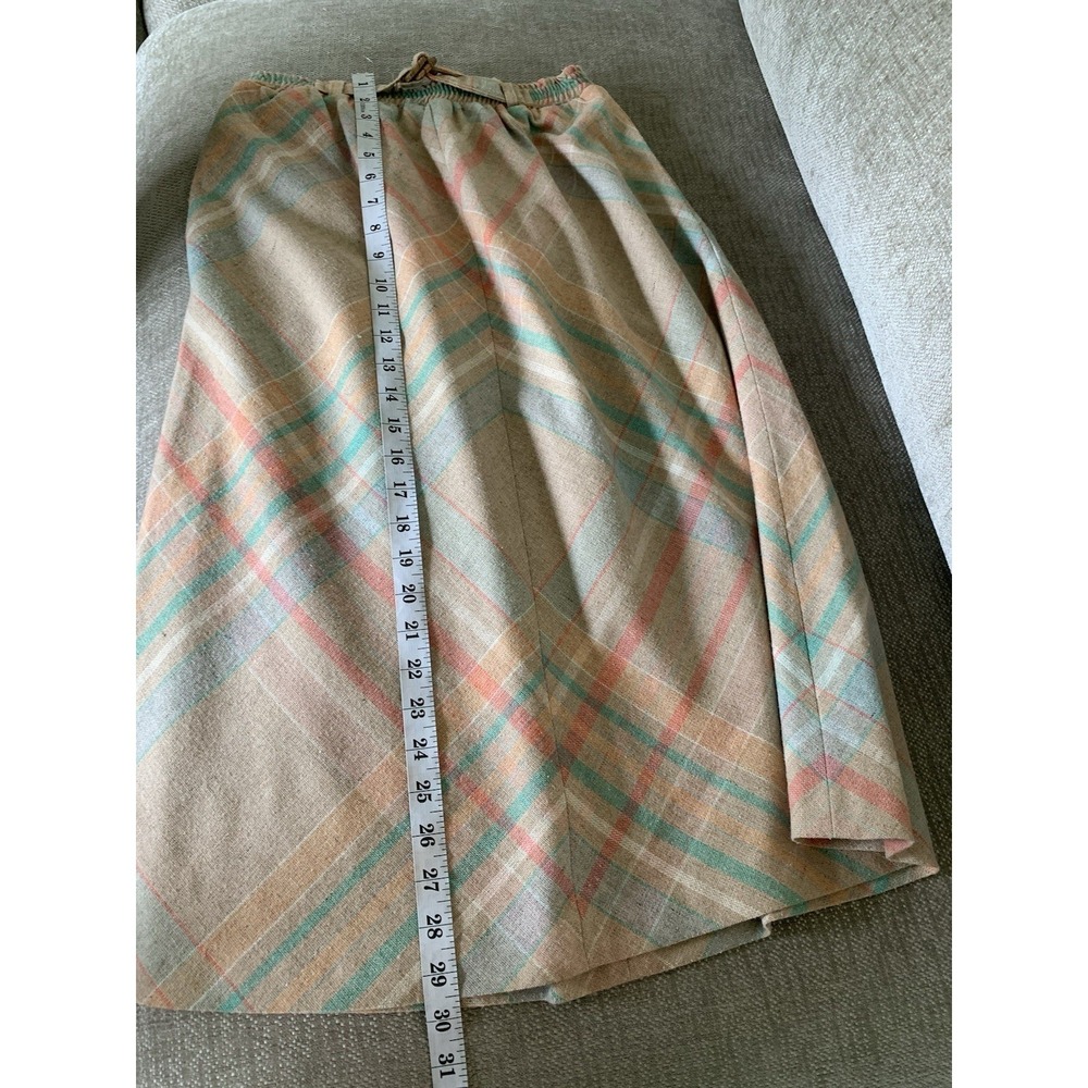 VTG Summit Plaid Skirt A-Line Midi Light Academia Prep Heritage Wool Pastel - Picture 9 of 9
